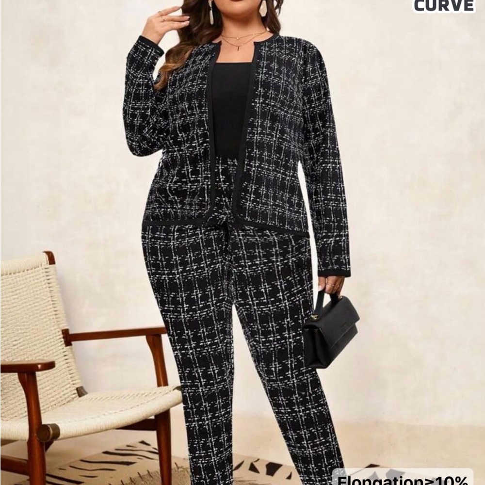 Women's Black and White Checkered Pantsuit SHEIN